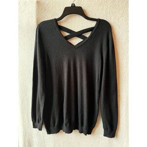 Love Ellie Soft Black V-Neck Sweater with Cross Strap Back Size L